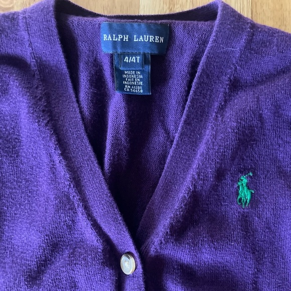 Ralph Lauren Purple Button Sweater Cardigan with Pockets, Size 4/4T - Picture 4 of 4